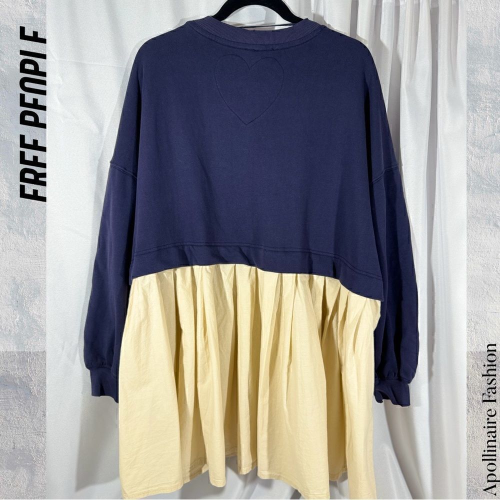 FREE PEOPLE ELEANOR TUNIC DRESS MEDIUM NAVY TAN COMBO NWOT - Picture 7 of 7